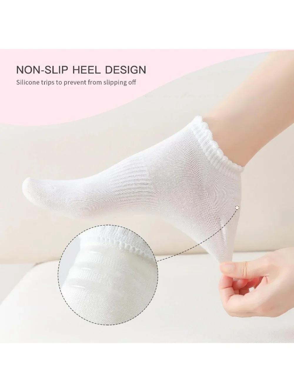 🧦Women's All White No Show Socks Low Cut Non Slip Ruffle Ankle Socks 6 Pairs